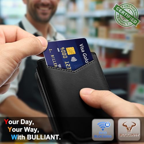 Image of BULLIANT Men Wallet Leather Wallet Card Holders Money Clip for Men 10Cards-Magnetic Flip on Metal Case