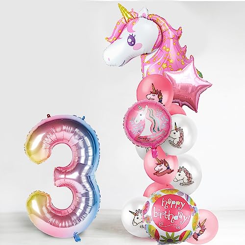 Movinpe Unicorn Balloons Birthday Party Decorations For Girls 3Rd Party, 43" Pink Large Unicorn Gradient Jumbo Number "3" Foil Balloon Bouquet, Girly Unicorn Theme Party Supplies Backdrop Decor #TOP5