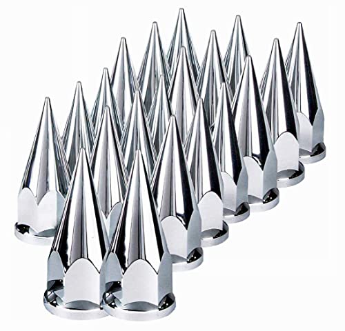 TORQUE 20 pcs of 33mm Chrome Spike Screw-on Lug Nut Covers for Volvo & International & Peterbilt & Kenworth & Mack & Freightliner (Cascadia, Columbia, M2, FLD) Semi Trucks (2 x TR10570)
