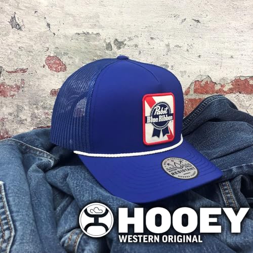 Image of HOOEY Officially Licensed Pabst Blue Ribbon One Size Fits All Adjustable Snapback Hat for Men and Women Mesh Back Trucker Hat