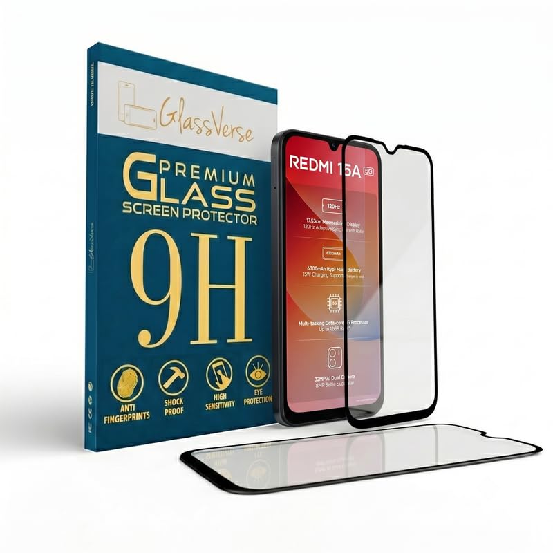 Image of GlassVerse Toughened Oleophobic Tempered Glass For Redmi 15A 5G (Pack Of 2) with Free Installation Kit. Full screen Coverage - 6.9 inch