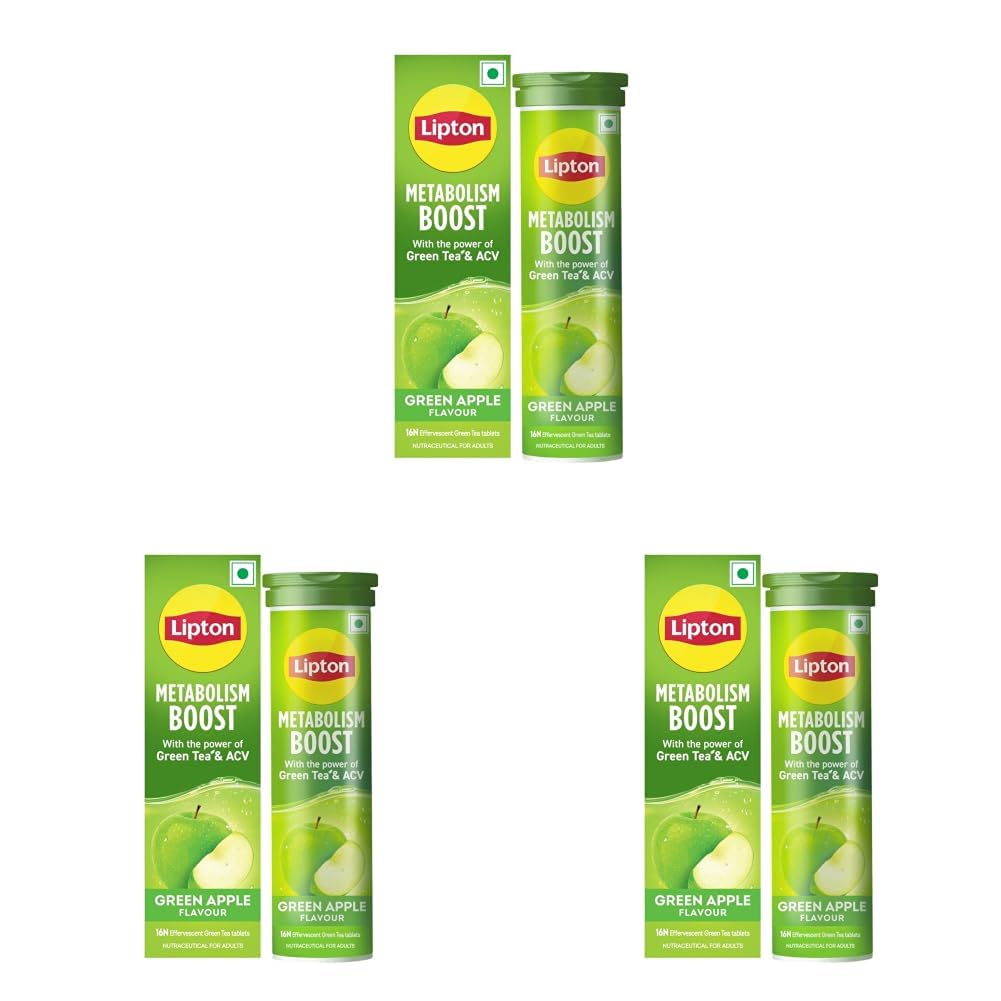 Lipton Metabolism Boost with 150mg Green Tea Catechins and 50mg ACV (Apple Cider Vinegar) | For Weight Loss & Fat Burn | Zero Calories | 16N Effervescent Tablets | Green Apple Flavour (Pack of 3)-image-6