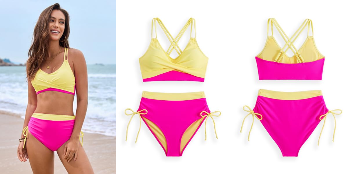 Womens Bikini 2 Pezzi Bikini Set con Coulisse Push-up Imbottito Bikini a Vita Alta Bikini per Le Donne