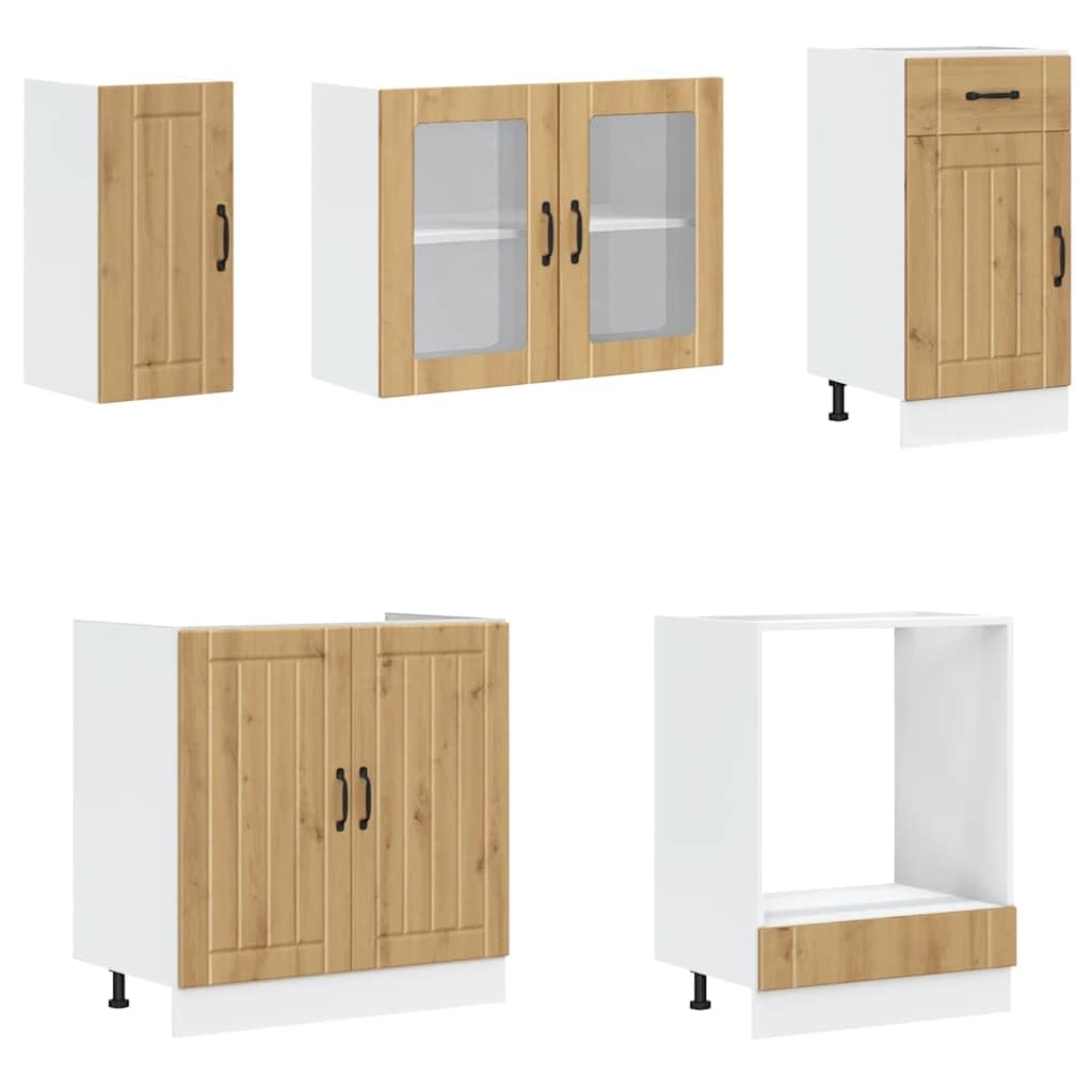 8-częściowy zestaw szafek kuchennych Kalmar, Artisan Oak Engineered Wood, Durable Storage Solution, regulowane stopy, łatwe czyszczenie, uniwersalna dekoracja domu