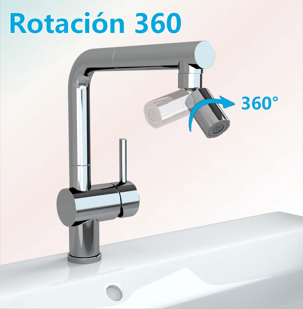 Esufeir 360 Giratorio Aireador Grifo Cocina FM22/M24 con Adaptador,Extension Difusor Atomizador Universal,Boquilla Cabezal Filtro Extensor Grifo Lavabo,Alargador Alcachofa Dosificador Acople Ducha — view 2
