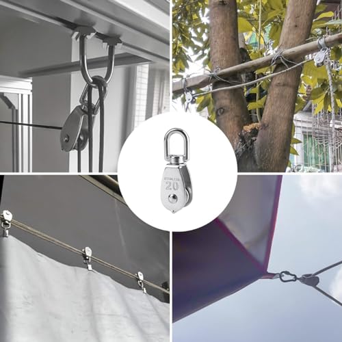 BuxiuGK 4 Piece 20 mm Single Pulley Block Heavy Duty Pulley Roller in 304 Stainless Steel Suitable for Rope or Cord in Indoor and Outdoor Loading 75KG- Silver - Image 5