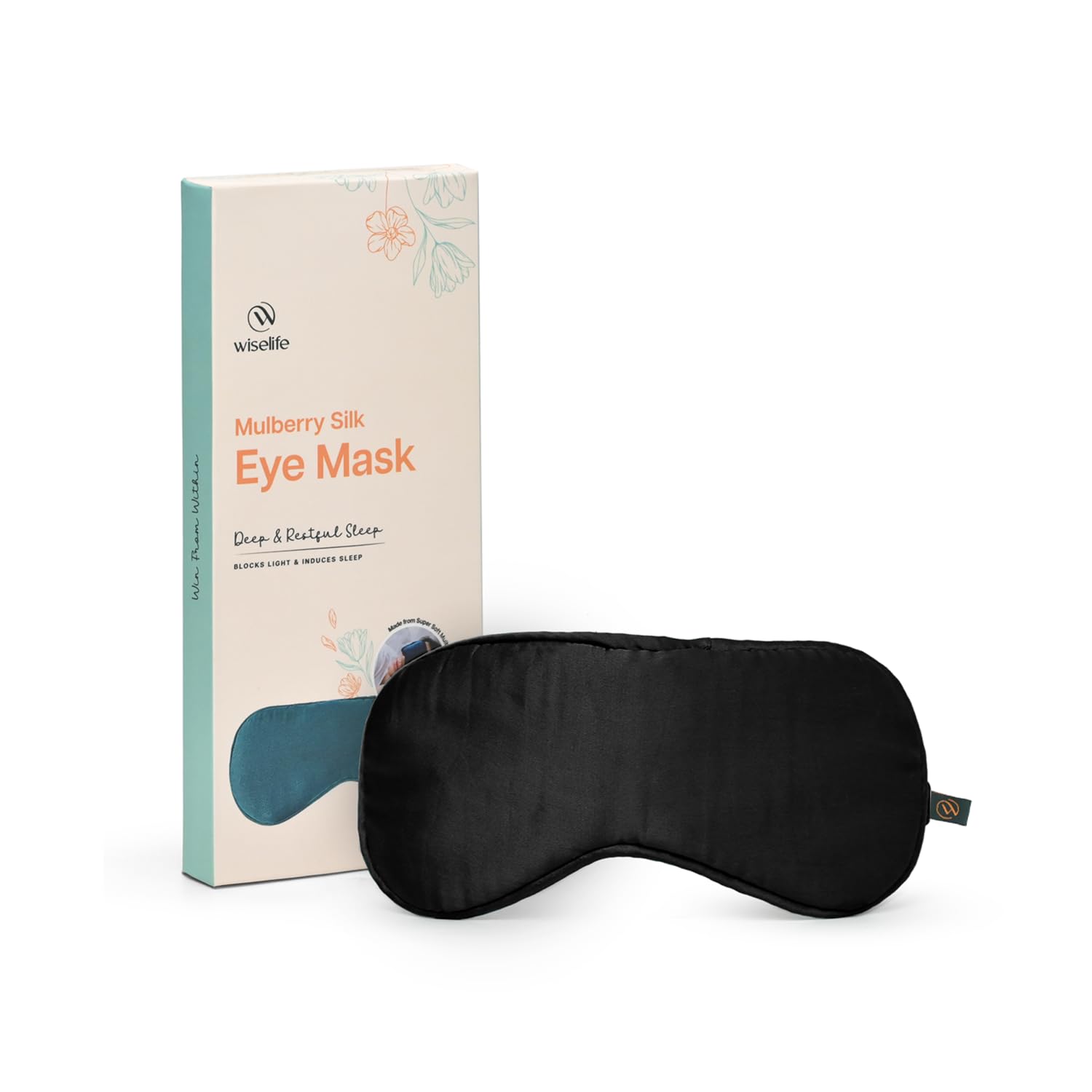 WiseLife Natural Mulberry Silk Eye Mask, Ultra Smooth Adjustable Sleep Mask | For Sleeping, Travelling, Relaxation, Blind Fold & Meditation | Eye-cover Light blocker (Black)
