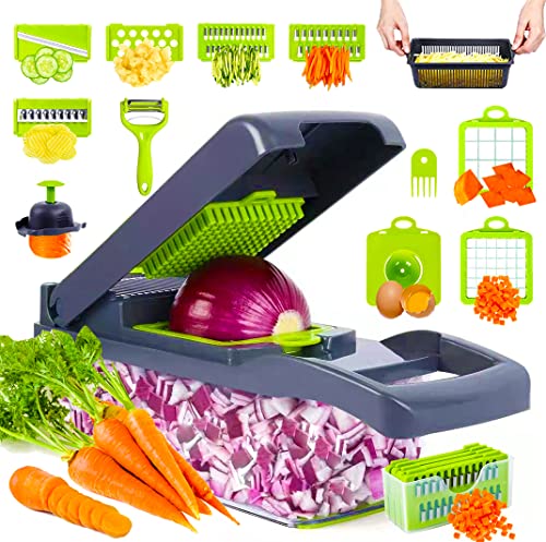 Yayayoung Vegetable Chopper,Multifunctional 16 In 1 Food Chopper,Veggie Chopper With Container,Pro Onion Chopper,Potato Slicer,Kitchen Cutter Slicer Dice(Grey) #TOP18