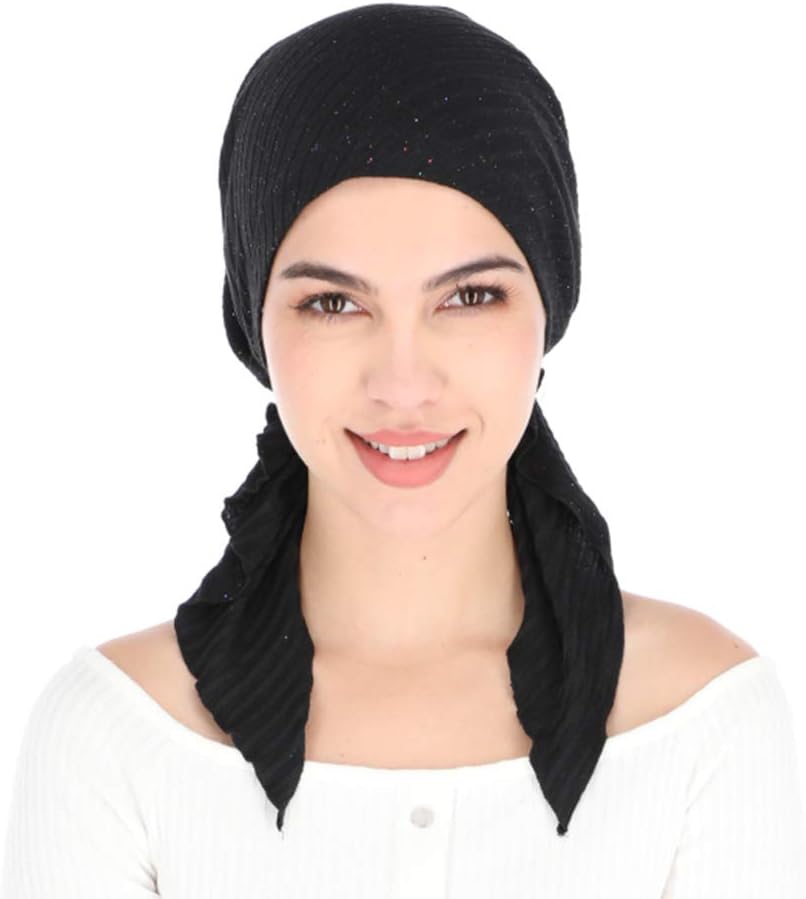 Madison Headwear Pretied Head Scarves for Women Featuring A Unique Sparkly Foil Finish and Stretchy Ribbed Fabric - Image 3