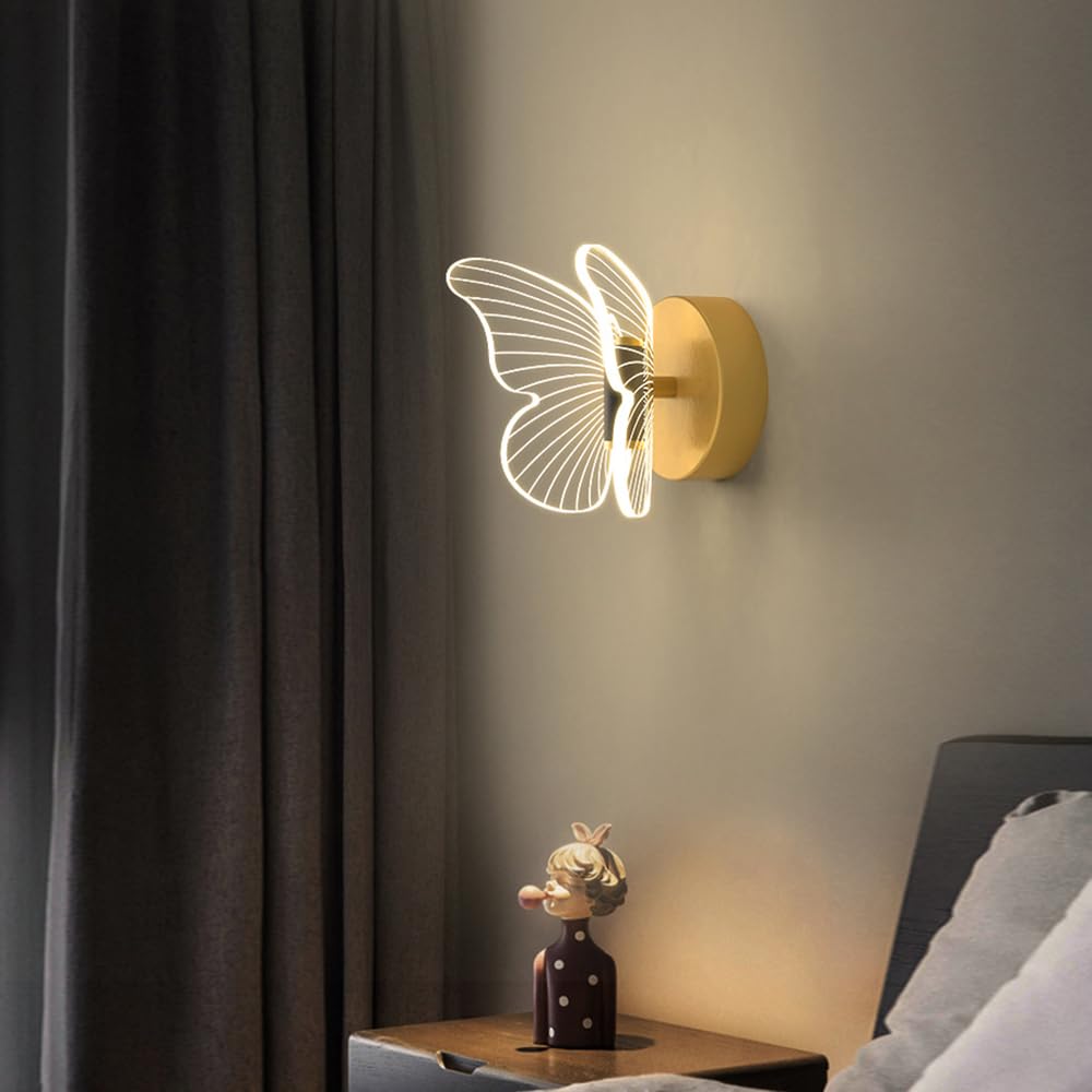 Lampada Da Parete a LED a Farfalla, Applique Da Parete Moderne a Farfalla, Apparecchio di Illuminazione a Parete a LED Luce Lampada Muro animale Creativo Bambini Vivaio Stanza, Bianco caldo (singolo)