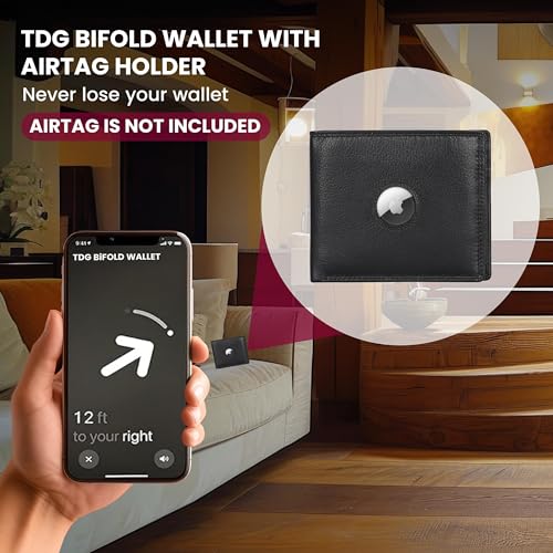 Image of TDG AirTag Leather Wallet for Men with Coin Pocket (Airtag Not Included) | RFID Smart Bifold 12+ Cards | Top Grain | Gift Ready | Handmade in India (Black Bifold)