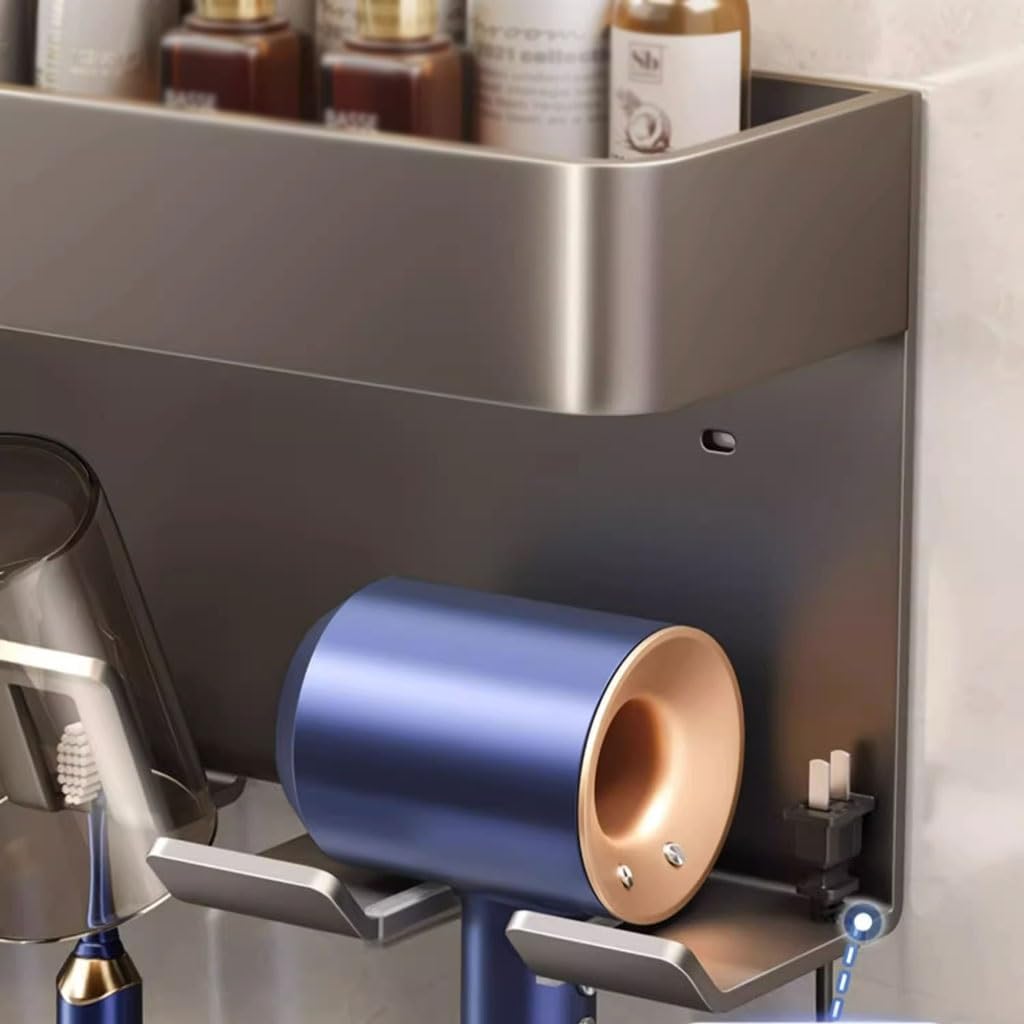 Soporte de Aluminio for Pasta de Dientes, Soporte de Pared for cepillos de Dientes, Estante de Almacenamiento de cosméticos, Puede Contener secador de Pelo