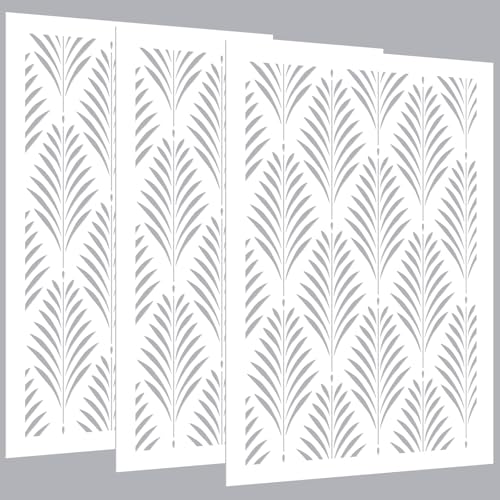 Colingmill 3 Pcs Forest Wall Stencils for Painting 36" x 23" Large Wall Stencil Reusable Fern Boho Wallpaper for Kitchen, Room, Furniture Floors Home Decor (Modern Style)