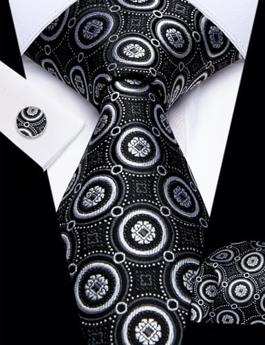 Image of YourTies Silk Paisley Floral Tie and Pocket Square Cufflinks with Lapel Pin Sets for Men 5PC Wedding Party