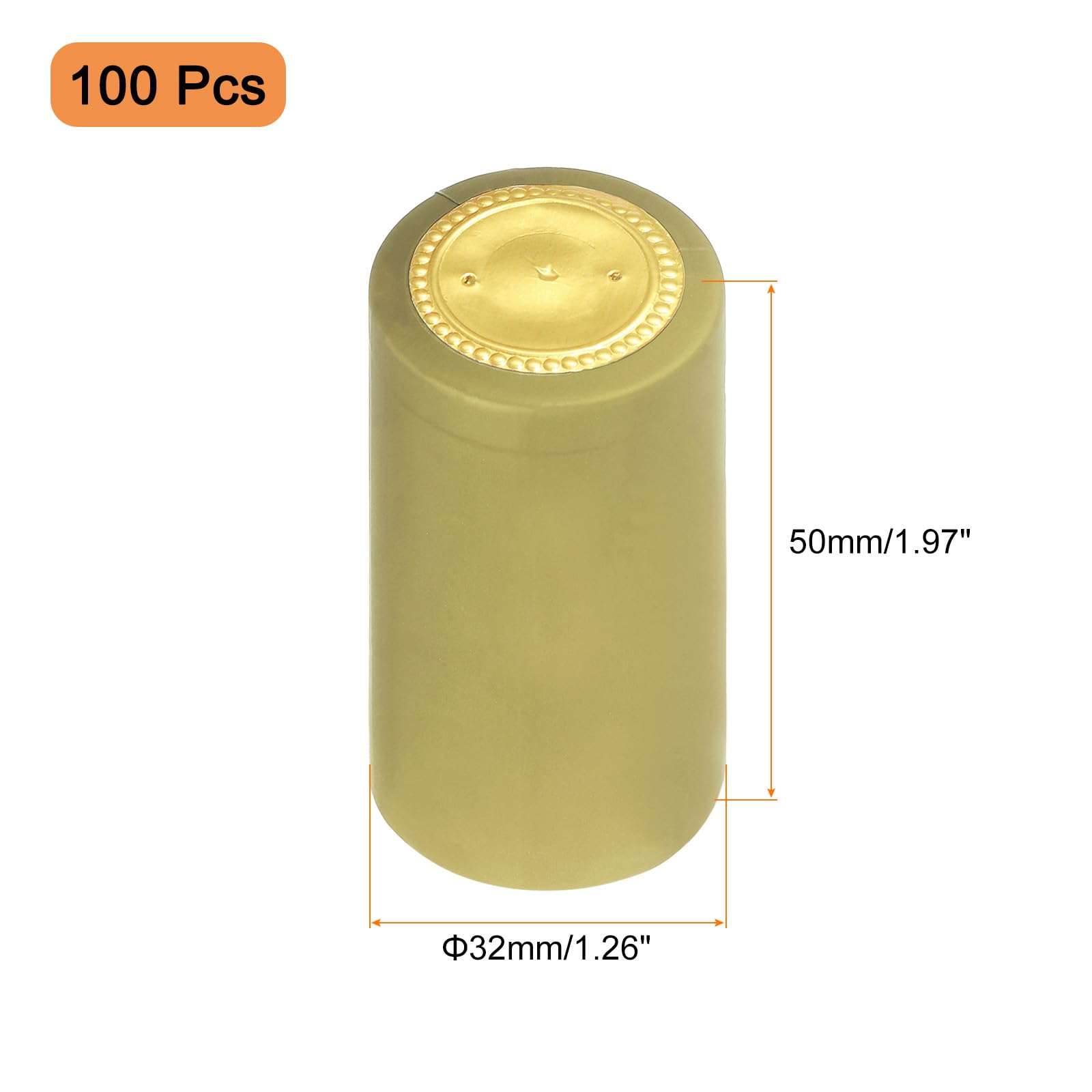 QUARKZMAN 100pz PVC Termorestringibile Capsules Vino Bottiglia Capsules Restringibile Cappuccio Avvolgi Restringibile Sopra Copertura per Vino Cantine e Casa Cucina Oro 32x50mm