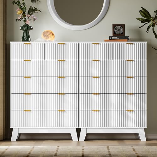 Image of BORNOON 46 inch Tall Dresser for Bedroom, 6-Drawer Fluted Chest of Drawers, Modern Wood Highboy with Deep Storage, Metal Slides and Handles, Anti-Tip Kit, Vertical Clothes Organizer for Apartment, Nursery