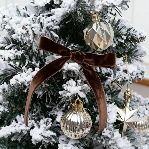 Image of QIANF Vintage Brown Velvet Ribbon Chocolate Christmas Ribbon for Gift Wrapping Crafts Christmas Tree Ornaments Garland Decorations, 5 /8 Inch X 25Yd