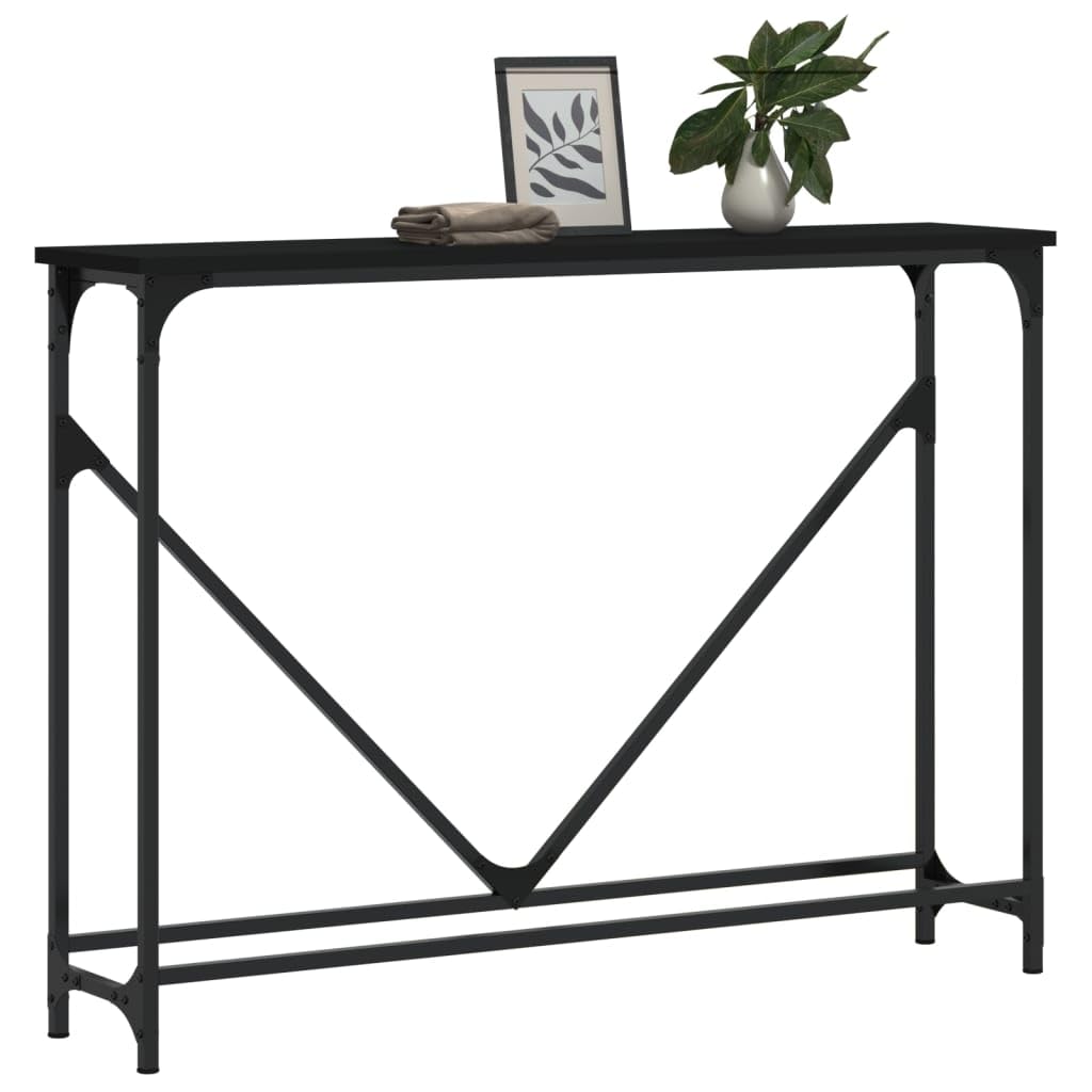 Tavolo consolle nero, 102 x 22,5 x 75 cm, in legno con telaio in metallo, gambe regolabili, ripiano per corridoio, soggiorno, camera da letto, tavolino stabile con spazio per riporre oggetti