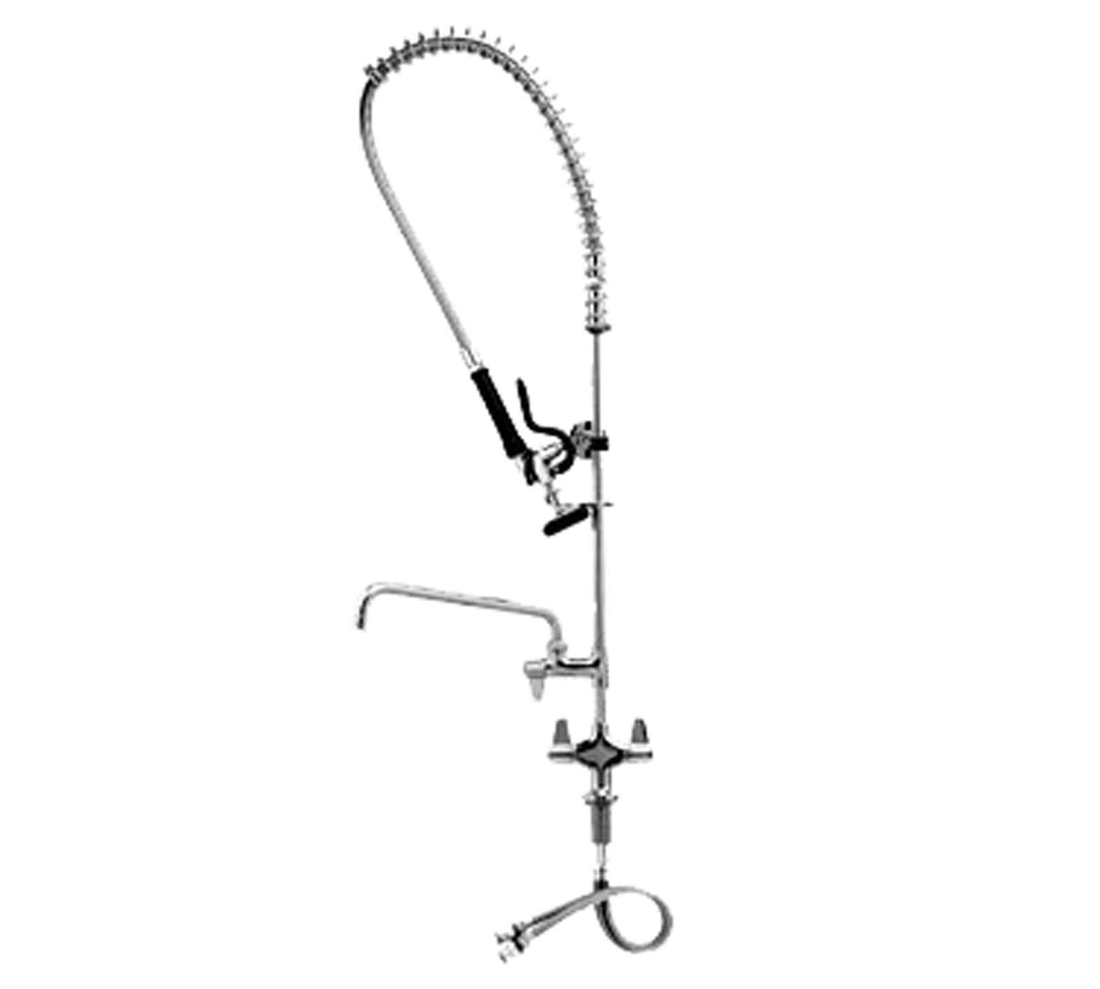 T&S Brass 5PR-2S12 Base de agujero pre-enjuague con entradas flexibles de 18 pulgadas, soporte de pared de 6 pulgadas y llave adicional de 12 pulgadas