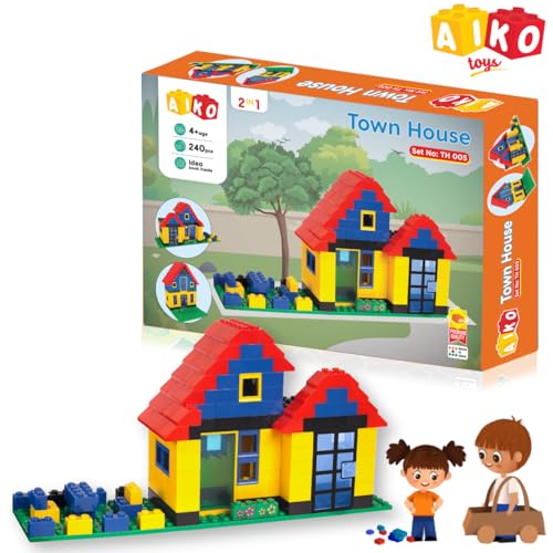 Image of AIKO Town House Set No.5 | 240 Premium ABS Plastic Building Blocks | Multi-Colour Construction Toy for Kids | STEM Educational Blocks with Idea Book | Best Gift for Boys & Girls