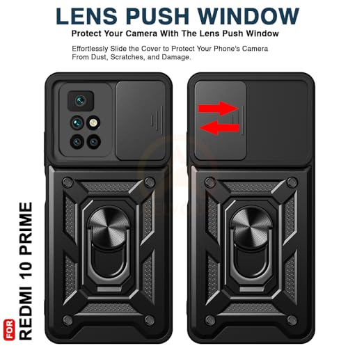 Image of Armor Bumper Back Cover Case for REDMI 10 Prime 5G Rotating Camera Cover, Ring Holder & Kickstand | Heavy Duty & 360 Degree Protection REDMI 10 Prime 5G Back Cover (Black)