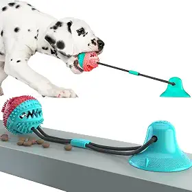 Brinquedo Pet Interativo para cachorro Cães Push Ball Pet Mordedor corda com bola porta petisco e ventosa cabo de guerra (Verde e Vermelho)