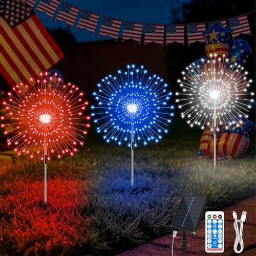 3Pcs 4th of July Decorations Solar Fireworks Lights, Patriotic Lights by Forlivese - Used condition - US$17.08