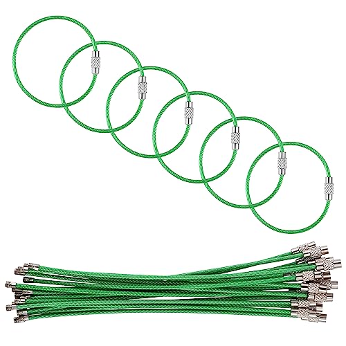Lot de 20 anneaux en acier inoxydable vert– câble 15 cm (Ø 2 mm) – fermeture à écrou, polyvalent pour clés, bagages, outils et divers usages de rangement et suspension