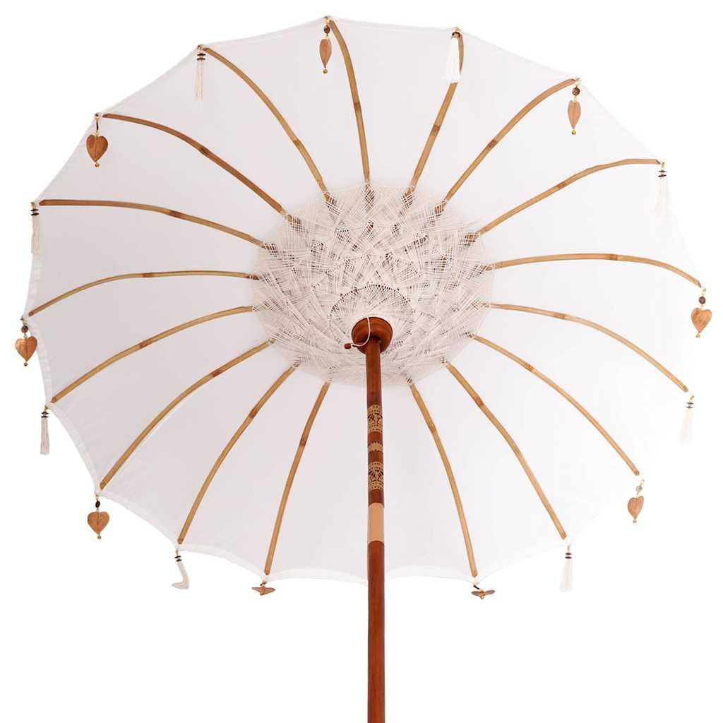 vidaXL Baliński Parasol z Bazą Kremowy 185 x 185 x 260 cm, Ogród i taras, okrągły parasol balijski, cień na zewnątrz, ręcznie robiona osłona, bambusowa nóżka