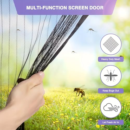 Image of DecorTwist Magnetic Mosquito Net for Door - (100x210 cm, Black) Hands-Free Auto Closing | 80 GSM Polyester Mesh | Blocks Mosquitoes, Flies & Insects | Velcro Install, Washable | Fits All Door Types