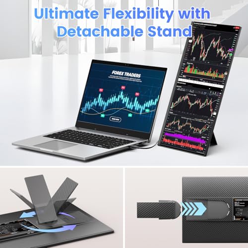 Image of Teamgee 15.6 inch Laptop Screen Extender, Slim & Lightweight Portable Monitor for Laptop, Full HD IPS, 360 Rotating Stand, Detachable, USB-C Plug & Play, RGB Lighting, Thin Bezels