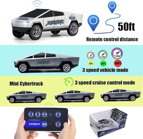 Image of Bestie toys Remote Control Small Car, 1:64 Scale Off-Road RC Car, USB Rechargeable 2.4GHZ Three Speed Indoor Alloy Vehicle for Kids (Tessla Cybertruck with No Trailer)