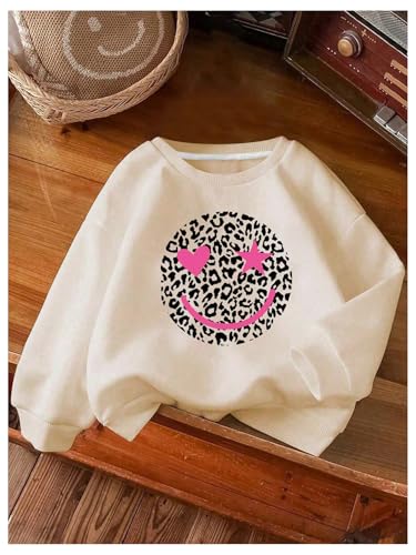 WDIRARA Girl's Leopard Smile Face Sweatshirts Cute Graphic Long Sleeve Pullover Tops3