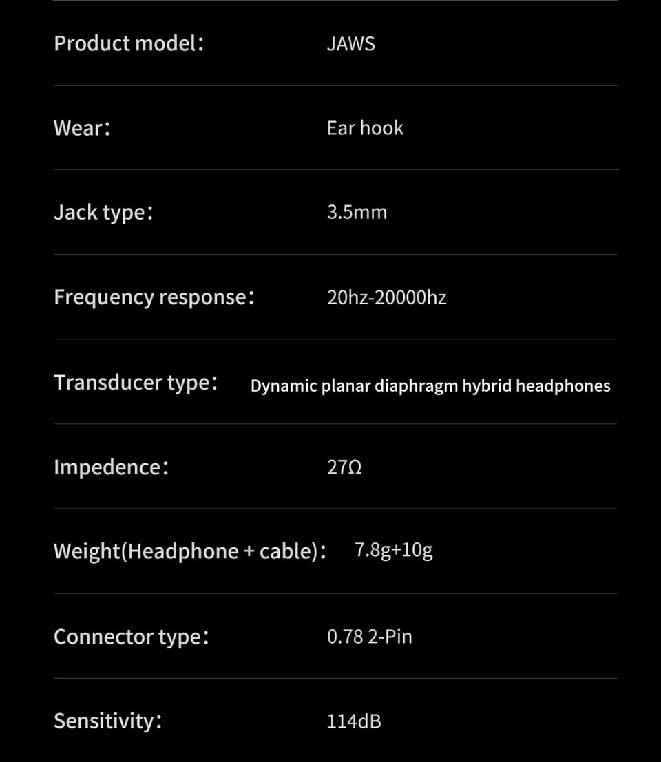 Sabaj TRN Jaws Monitory douszne HiFi 3DD+4BA + 1planarne słuchawki z zaczepem na uszy, odłączany kabel (3,5 mm bez mikrofonu)