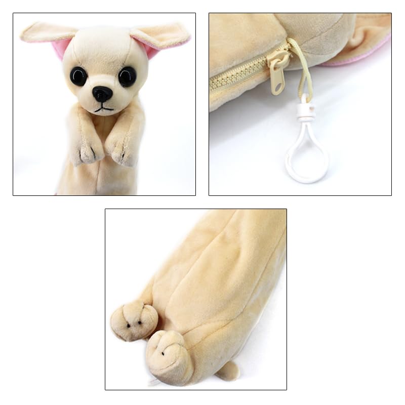 Image of Minache Plush Animal Stationery Pouch Women Cute Dog /Dinosaur Plush Pencil Case Ladies Cosmetic Bag (Beige 2), bd-06484AD