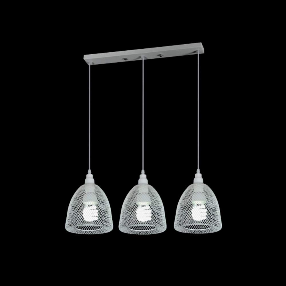 Lustre industriel vintage 3 têtes en fer forgé blanc style loft pour bar et restaurant