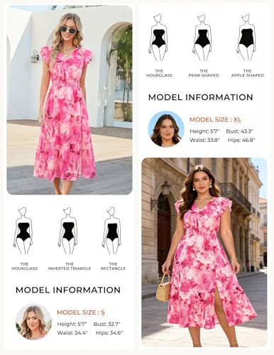 Image of GRACE KARIN 2026 Womens Summer Dresses V Neck Ruffle Sleeve Floral Boho Beach Dress A-Line Swing Midi Wedding Guest Sundress