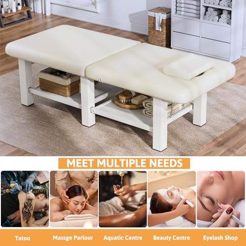 Image of Olela 30.5'' Wide Folding Massage Table, Heavy Duty Stationary Massage Table, Physical Therapy Table with Adjustable Backrest & Storage, Professional Treatment Table for Spa, Tattoo, Chiropractic