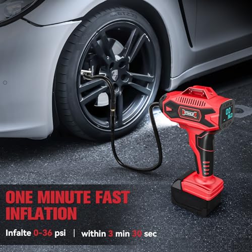 Image of DIYtoolifz 160PSI Tire Inflator Compatible with Milwauke 18V Battery | Portable Air Compressor Cordless Air Pump with Digital Pressure Gauge for Cars, SUV, Motorcycles, Bikes, Balls (Tool Only)