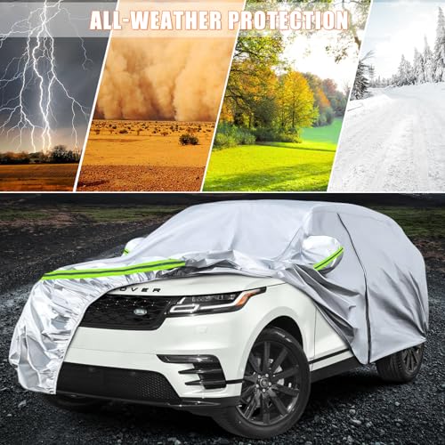 Image of Waterproof Car Covers Replace for 2017-2025 Range Rover Velar, 6 Layers Silver All Weather Car Cover with Zipper Door & Windproof Bands for Snow Rain Dust Hail Protection