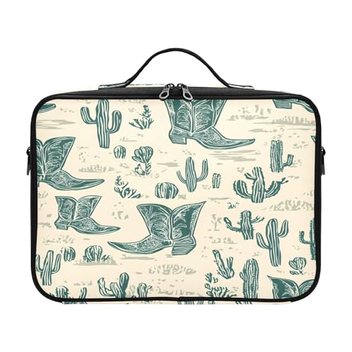 zyrtty Travel Makeup Train Case Green Cowboy Boots Cactus Flower Pattern Cosmetic Organizer Portable Storage Bag with Adjustable Dividers for Cosmetics Brushes Toiletry Jewelry Digital Accessories
