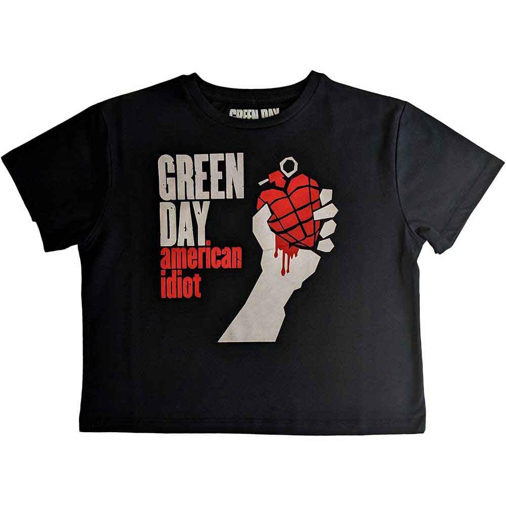 Green Day Crop Top T Shirt American Idiot Band Logo Official Womens Black XXL