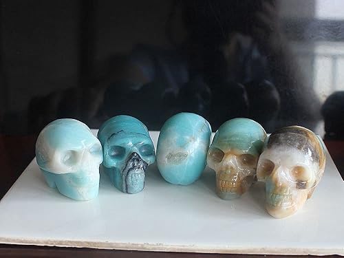 Miniatura 5 de Figura de calavera de piedras preciosas mixtas tallada a mano de 2 pulgadas para decoración del hogar (Tiendaita)