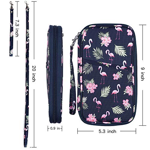 Rfid Blocking Passport Wallet, Family Travel Passport Holder Document Organizer Bag With Wrist & Neck Double Strap (Large Rfid-Flamingo) #TOP1