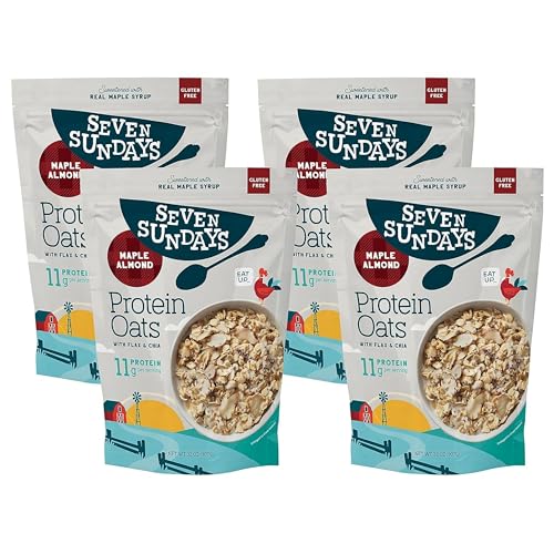 Seven Sundays Protein Oats, Maple Almond, 32 Oz Bag (Pack of 4), Gluten Free, 11g Upcycled Protein, Enjoy Warm, Cool or as Overnight Oats