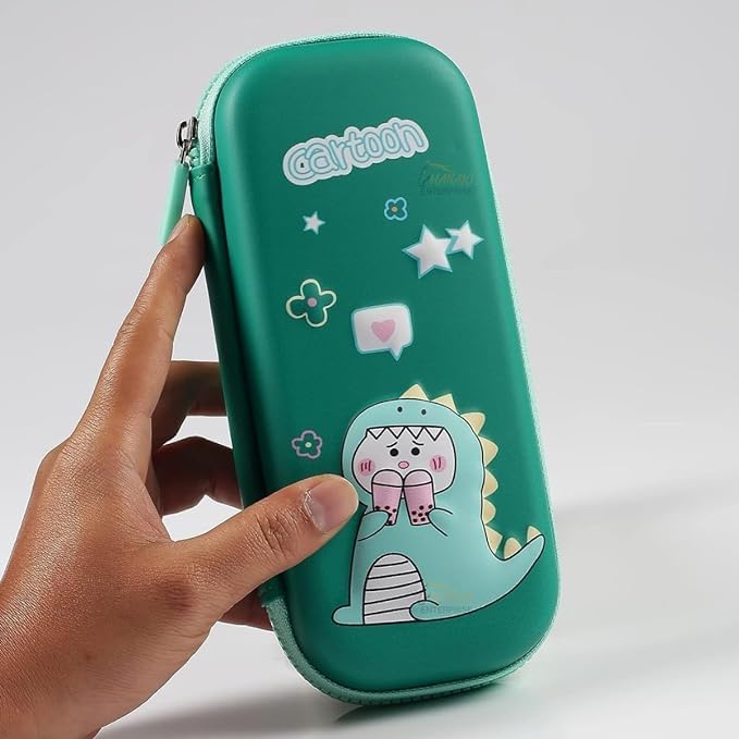 Image of Cartoon Theme Pencil Case - 3D EVA Pencil Pouch, Multipurpose Zipper Pencil Case for Kids, Pen and Pencil Bag for School Kids, Girls, Stationery Storage Box (Small Dinosaur Pouch Green)