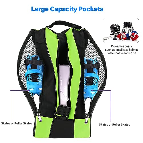 Image of Roller Skate Bag, Breathable Ice-skating Bag Shoulder and Top Handle Oxford Cloth Skating Bag for Women Men and Adults Roller Skate Accessories (Green)