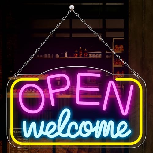 Open Neon Shield 43X23CM - Targa neon personalizzata, Open Neon Sign colorato per bar, salone, negozio, caffetteria, club, ristoranti