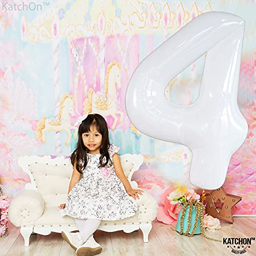 Image of KatchOn White Number 4 Balloon 40 Inch, 1 Count for 4th Birthday Party | 40th Anniversary, Unicorn Birthday, Boys, Girls, Unisex