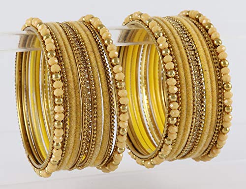 Image of NMII Metal with Zircon Gemstone, Pearls and Beads Studded Glossy Finished Bangle Set For Women and Girls